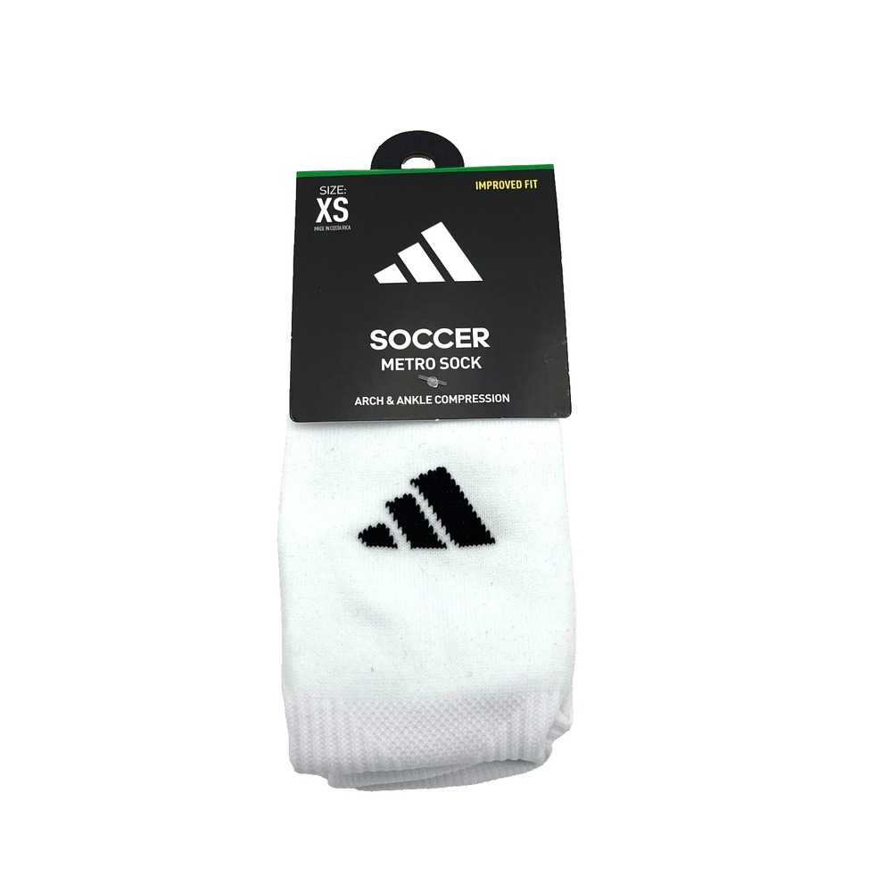 Adidas Soccer Metro Socks Unisex White Black Logo Youth Size XS 11K-2Y